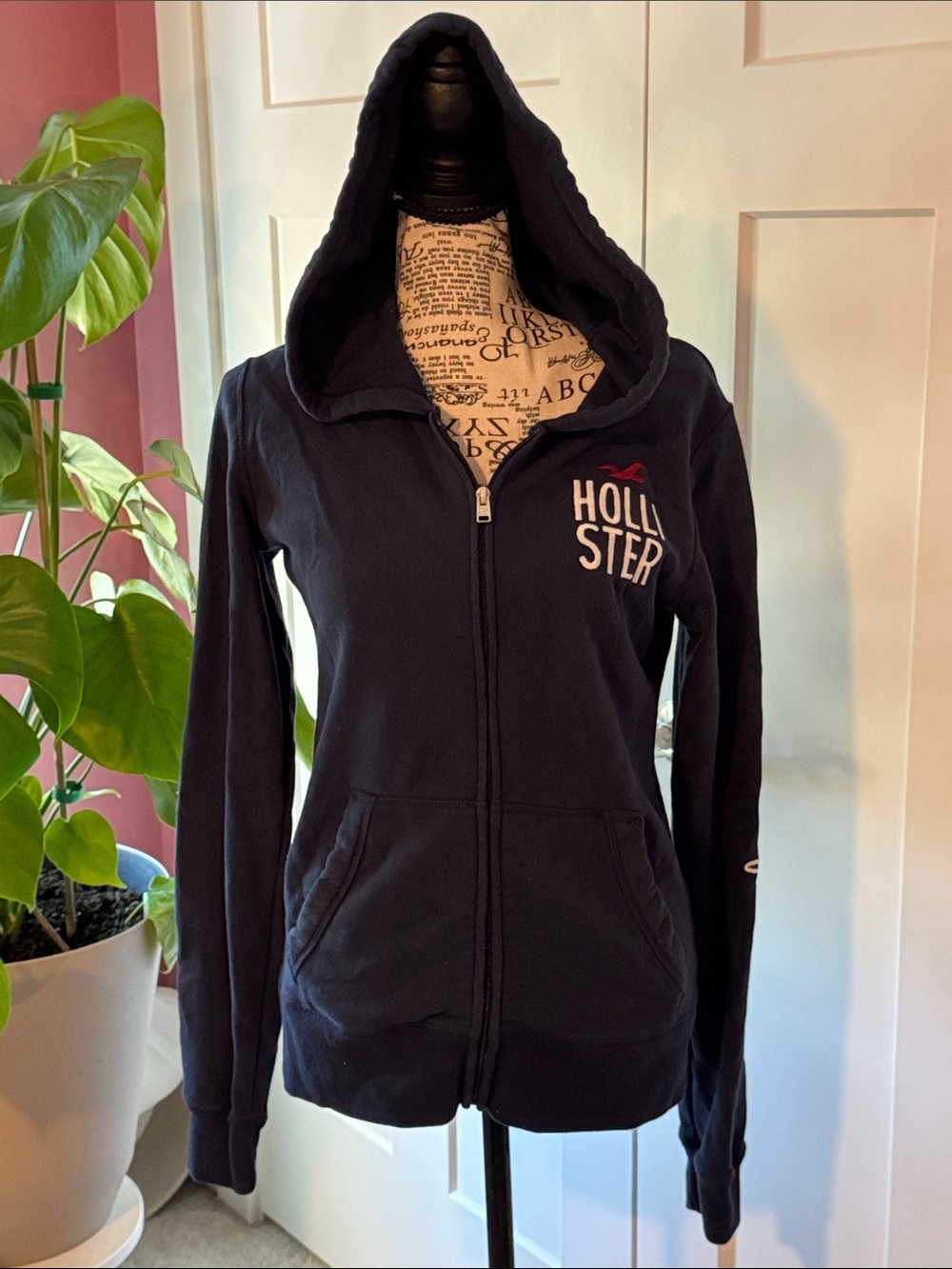 Hollister Navy Full-Zip Hooded Sweatshirt with Logo